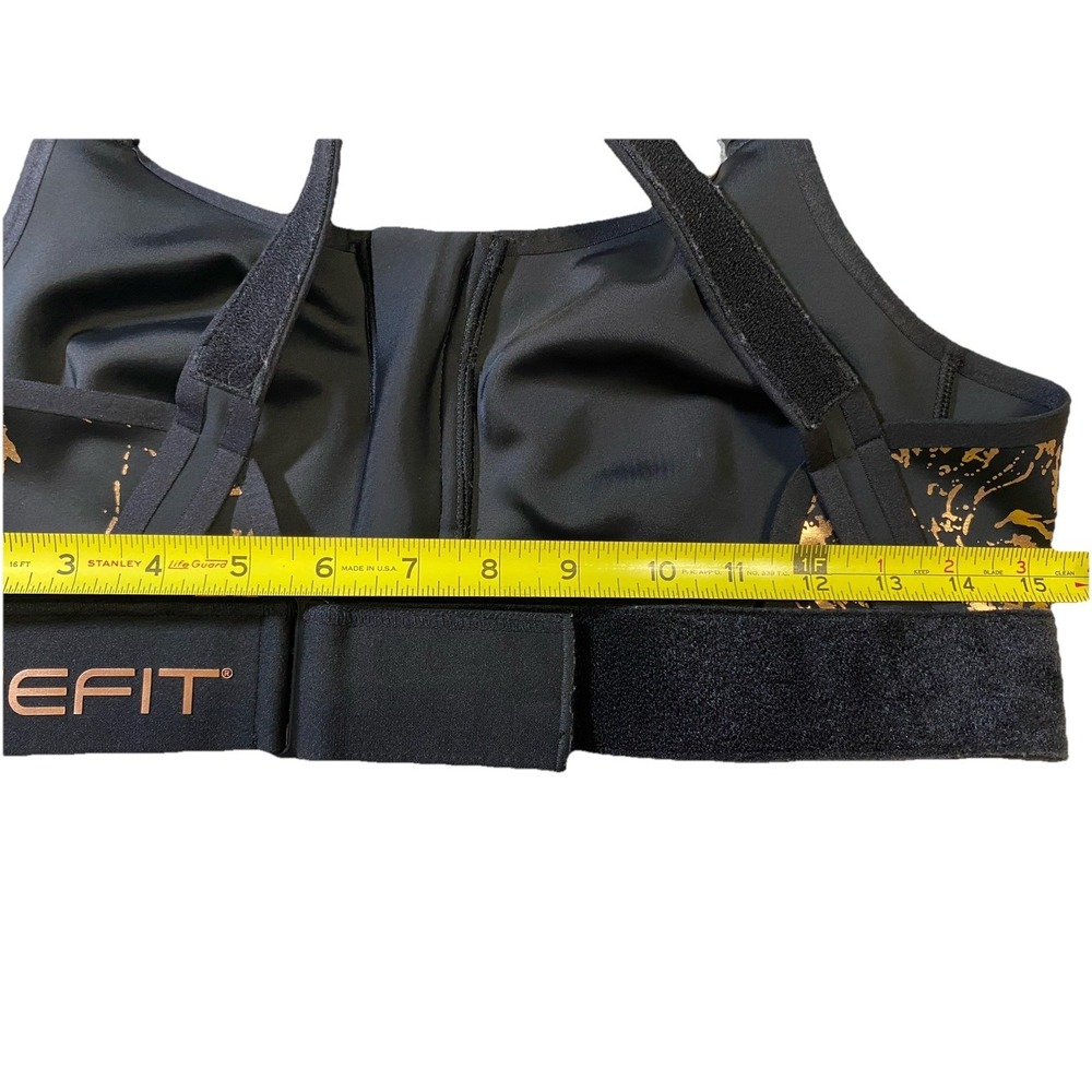 SHEFIT Flex Sports Bra Size Medium Black Rose Gold Foil Shimmer Zip Front 110003 - Picture 6 of 7